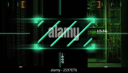 Green futuristic loading bar image over server room background Stock Photo