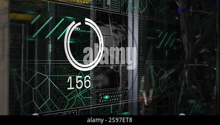 Digital data processing image over futuristic interface with world map and graphs Stock Photo
