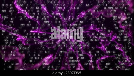 Binary code over abstract purple fractal image Stock Photo