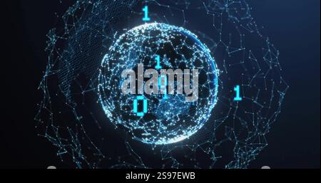 Digital globe with binary code and network connections image Stock Photo