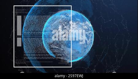 Digital data and algorithm image over rotating Earth in space Stock Photo