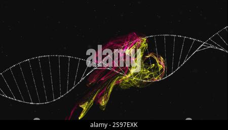DNA strand and colorful abstract image over black background Stock Photo