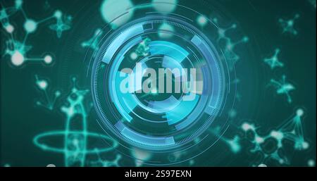 Futuristic circular interface image over molecular structure background Stock Photo