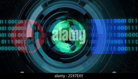 Rotating digital globe with binary code and data processing image Stock Photo