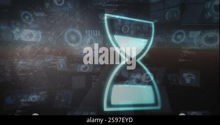 Hourglass icon and digital interface elements, futuristic technology image Stock Photo