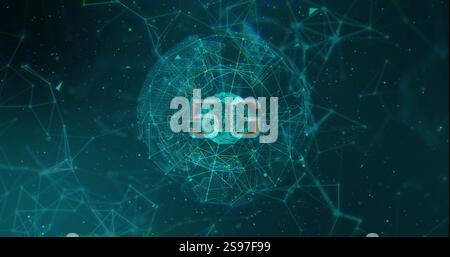 Image of globe over 5g text and shapes Stock Photo