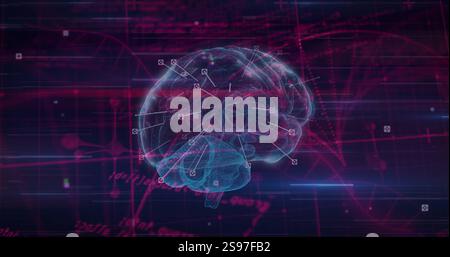 Image of data processing over dna strand and brain Stock Photo
