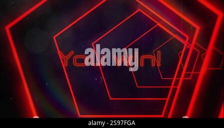 Image of you win text over neon shapes on black background Stock Photo