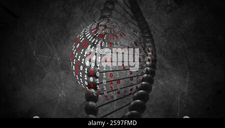 Binary code and DNA strand, scientific data processing image Stock Photo