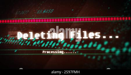 Processing text and numerical data over digital image with red progress bar Stock Photo