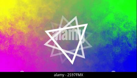 White triangle image over vibrant multicolored gradient background Stock Photo