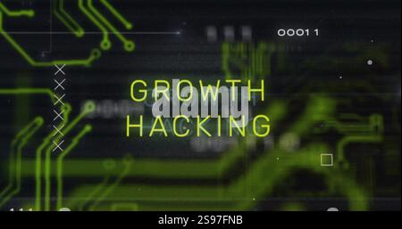 Growth hacking text image over green circuit board graphics Stock Photo