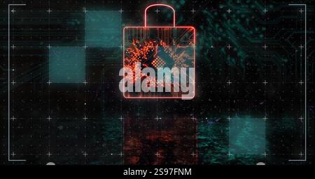 Digital padlock and circuit board, cybersecurity image over futuristic background Stock Photo