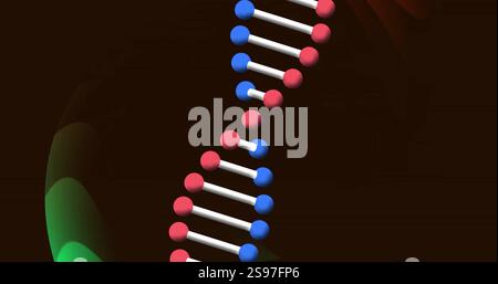Image of glowing light trails over dna strand spinning Stock Photo