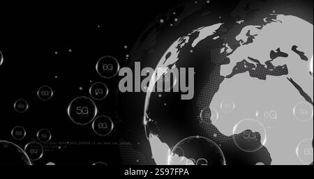 5G and 6G network technology image over digital globe on dark background Stock Photo