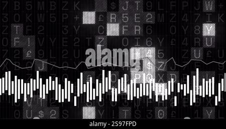 Financial data analysis image over fluctuating bar and line graphs Stock Photo