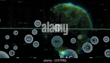 5g and 6g network bubbles over digital globe image Stock Photo