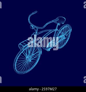 Blue bicycle with a seat and a blue handlebar. The bike is shown in a stylized way, with a blue color scheme Stock Vector
