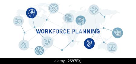 Workforce Planning icon set with illustration company idea strategy forecast performance analysis development management work process design outline Stock Vector