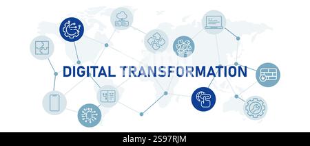Digital Transformation icon set data performance prototype development innovation planning management technology modern process idea design outline Stock Vector
