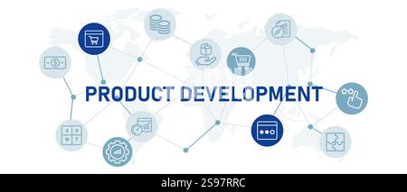 Product Development icon set production manufacturing brand industry testing data research innovation market management design outline collection Stock Vector