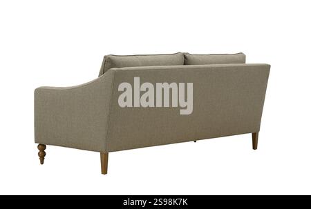 Modern gray fabric sofa + clipping path. The sofa is isolated on a White background. Furniture, interior object. Stock Photo