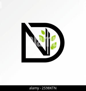 Logo design graphic concept creative premium vector stock image sell top initial ND or DN font plant stalk leaves leaf to nature monogram typography Stock Vector