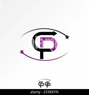 Logo design graphic concept creative premium vector stock image top sell initial CP or PC arrow connected swoosh star to monogram typography branding Stock Vector