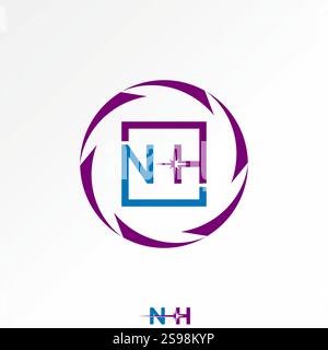 Logo design graphic concept creative premium vector stock image graphic initial NH line square font star tech circle swoosh rotation monogram branding Stock Vector
