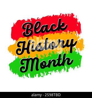Black History month typography vector illustration with red, yellow, green brush strokes on white background. African American holiday celebration Stock Vector