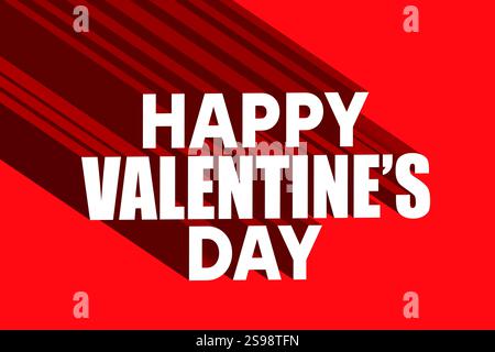 Valentine's Day banner design with 3d text effect on red romantic background. Happy Valentine's Day greeting card, poster, template to celebrate on 14 Stock Vector