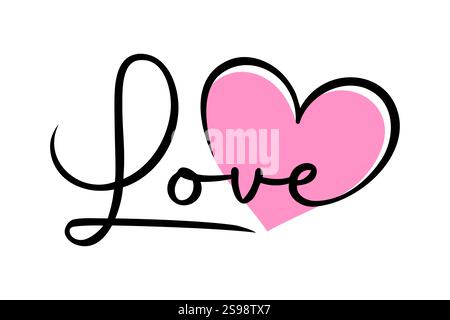 Love hand drawn lettering design with heart vector icon. Decorative text for Valentine's Day greeting card, sticker, label tag. Romantic love typo Stock Vector