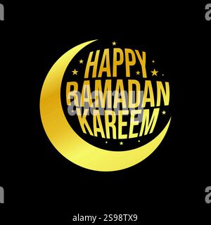Gold  colorRamadan kareem typography greeting card with a moon vector illustration. Muslim religious holy month celebration poster, banner, template Stock Vector