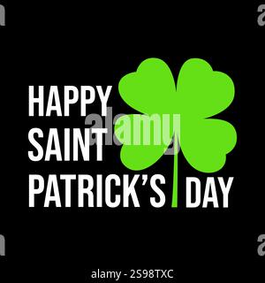 Happy Saint Patrick's day festive banner with clover leaf icon on black background. St Patricks Day social media, banner, poster, greeting card. Irish Stock Vector