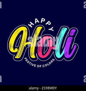 Happy Holi greeting card with colorful typography vector illustration. Holi background, banner, poster. Holi is a Hindu festival celebrated Stock Vector