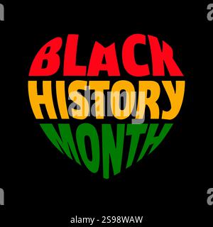 Black History Month sticker, label, tag with colorful text on heart icon. Banner, poster, template for celebrating black history month in February. Stock Vector