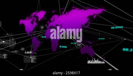 Global network connections and data points image over world map Stock Photo