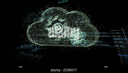 Cloud computing and data processing image over digital background with numbers Stock Photo