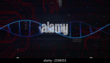 Image of dna strand and virus text over data processing Stock Photo
