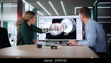 Engineer Doing 3D CAD Model Design On Computer At Office Stock Photo