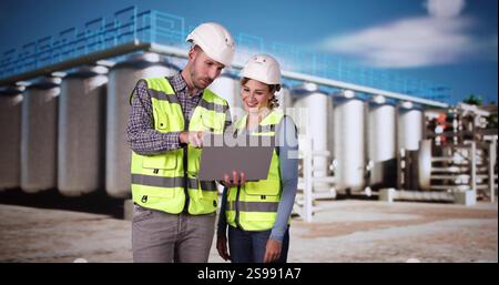 Silo Industrial Facility Managers At Work. Safety Inspector Stock Photo