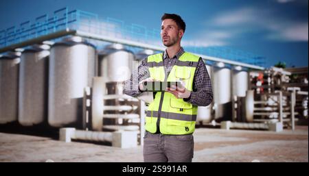 Silo Industrial Facility Manager At Work. Safety Inspector Stock Photo