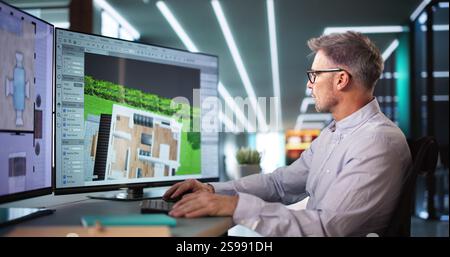 Analyzing House Floor Plan: Architect Renovating Property Stock Photo