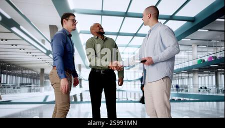 The young African American man got hired at the meeting. Stock Photo