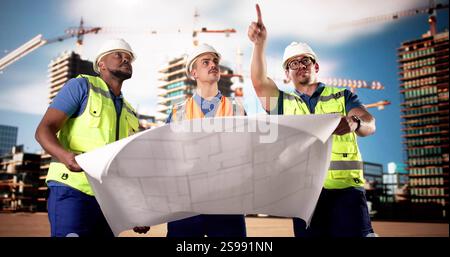Diverse Group Of Architects And Engineers Inspecting Construction Site Safety Stock Photo