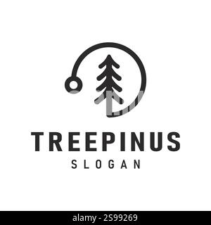 Minimalist Design Logo with Pine Tree Icon inside a circle made of simple lines. Suitable for brands that focus on Nature, Forest, or Environment. Stock Vector
