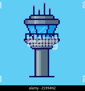 Pixel art Control Tower game asset design Stock Vector