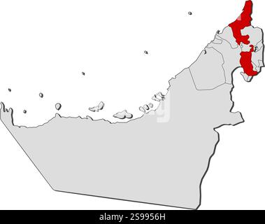 Ras al-Khaimah state highlighted on United Arab Emirates map. Business ...
