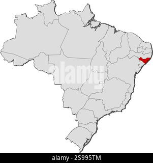 map of Alagoas is a state of Brazil with borders mesoregions Stock ...