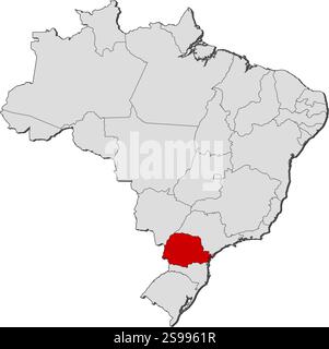Map of Brazil with the provinces, Paraná is highlighted. Stock Vector